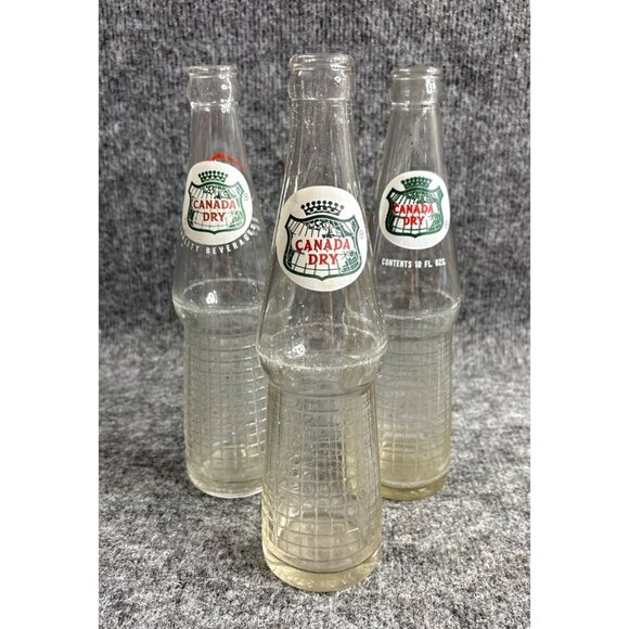 Canada Dry Clear Glass Bottles 10 Fl Oz Set Of 3 Embossed Textured Pattern Vtg - Picture 1 of 6